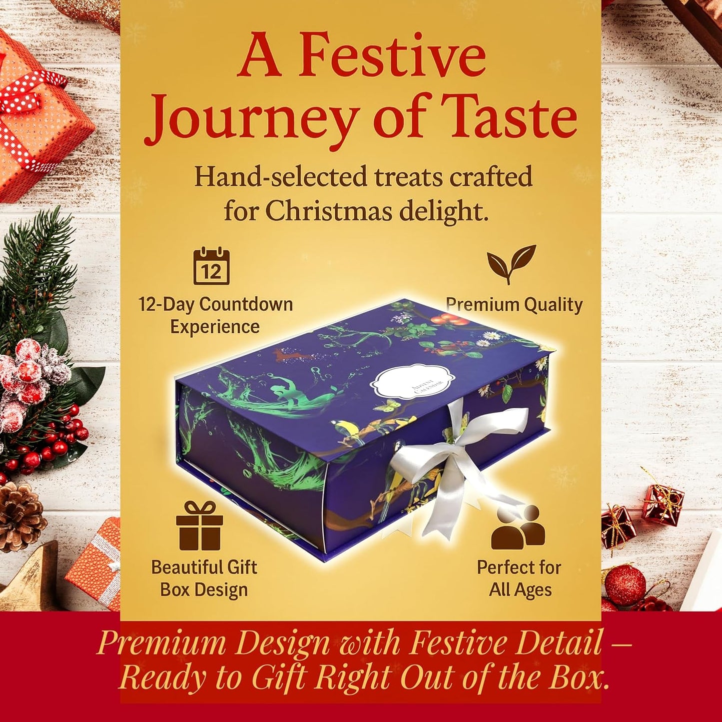 Skiennix 12-Day Advent Calendar - Gourmet Dried Fruit, Nuts & Crackers Gift Box for Holiday Countdown