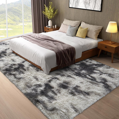 Ophanie Tie-Dyed Grey&White 8x10 Area Rugs for Living Room, Large Shag Bedroom Carpet, Big Indoor Thick Soft Nursery Rug, Fluffy Carpets for Boy and Girls Room Dorm Home Decor Aesthetic