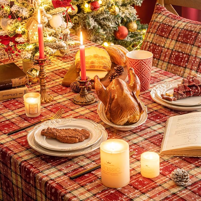 Red Plaid Snowflake Christmas Tablecloth 60" x 104" – Rectangular (Variation: Red Plaid Snowflake+60" x 104")