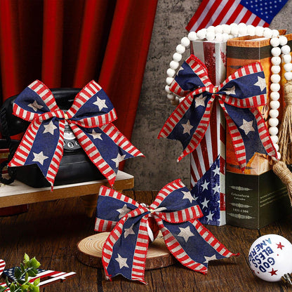 Skiennix 12 Pcs 6-Inch Patriotic Bows - Red, White & Blue Burlap Decor for 250th Anniversary