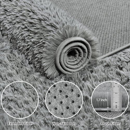 6x9 Area Rug for Living Room:Ultra Soft Fluffy Shag Light Grey Rugs,Large Fuzzy Plush Indoor Non Slip Carpet Washable Rug for Bedroom Kids Nursery Office Dorm Modern Decor(Light Grey 6'x9')