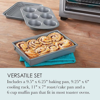 Chicago Metallic Non-Stick Toaster Oven Set - 4-Piece Baking Essentials for Perfect Meals