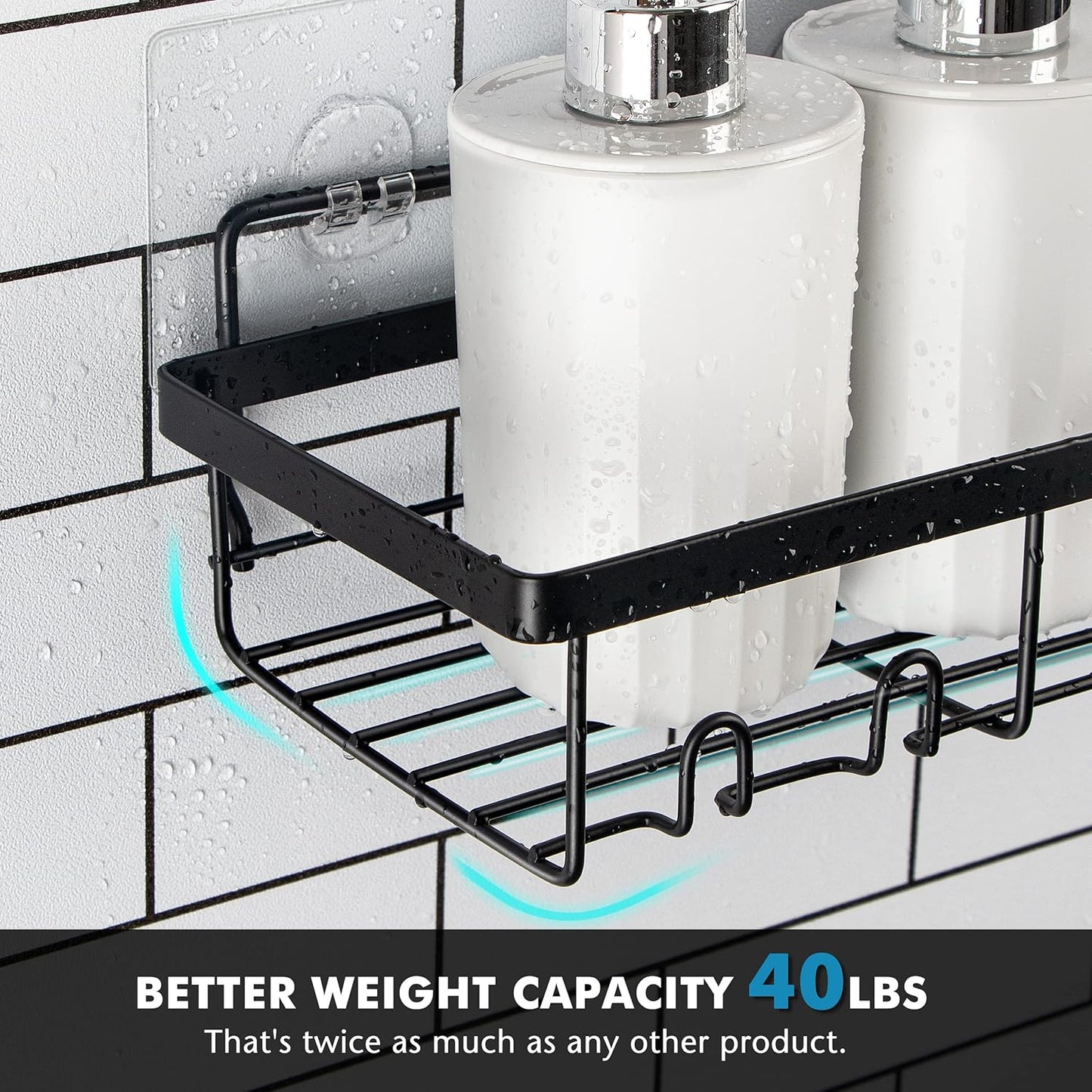 Moforoco Shower Caddy - Self-Adhesive Black Bathroom Shelf Organizer for Home & RV | Essential Storage Solution