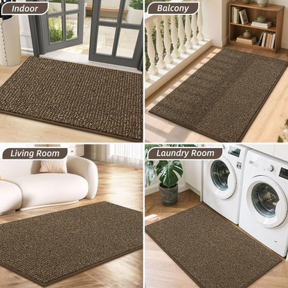 BEQHAUSE Dirt Trapper Door Mat 20" x 32", Non-Slip Washable Doormats Entrance Mat, Dirt Resistant and Absorbent Welcome Mat, Low Profile Floor Mats for Front Back Door and Entryway, Brown