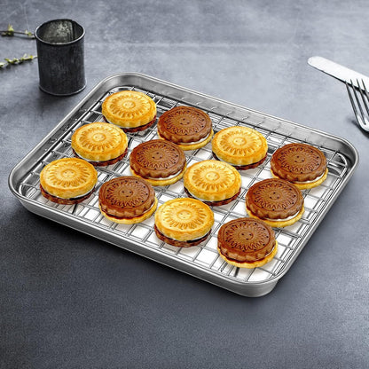 Yododo Baking Sheet Set - 4-Piece Stainless Steel Cookie Sheet with Cooling Racks | 9-Inch Heavy Duty & Easy Clean
