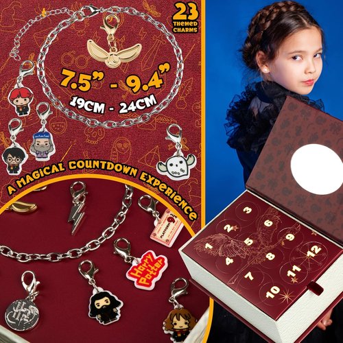 Harry Potter Advent Calendar 2025 - Charm Bracelet Jewelry Set with 23 Charms | Christmas Countdown Gift for Girls (Burgundy)