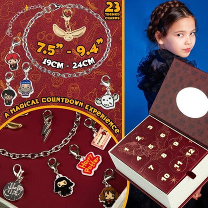 Harry Potter Advent Calendar 2025 - Charm Bracelet Jewelry Set with 23 Charms | Christmas Countdown Gift for Girls (Burgundy)