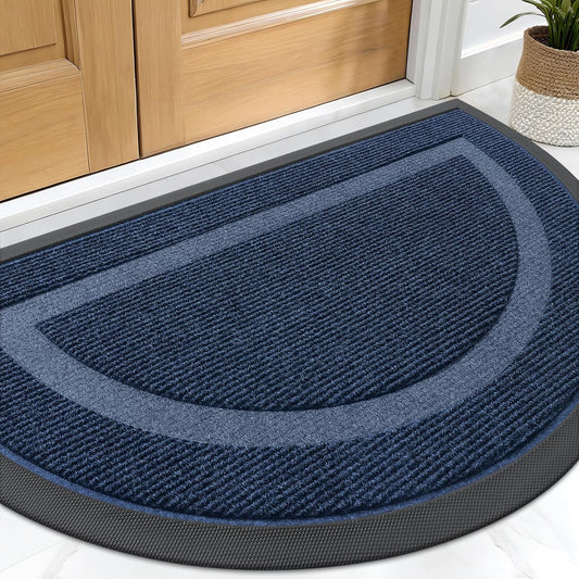 OLANLY Half Circle Door Mat - Waterproof All-Season Indoor/Outdoor Welcome Mat, Easy Clean, 29.5x17, Blue