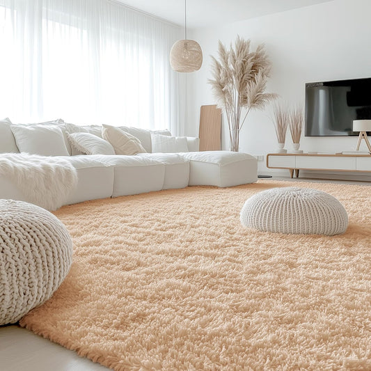 OLANLY Large Area Rug - Soft Fluffy Shaggy Carpet for Living Room & Bedroom | 10x14 ft, Beige