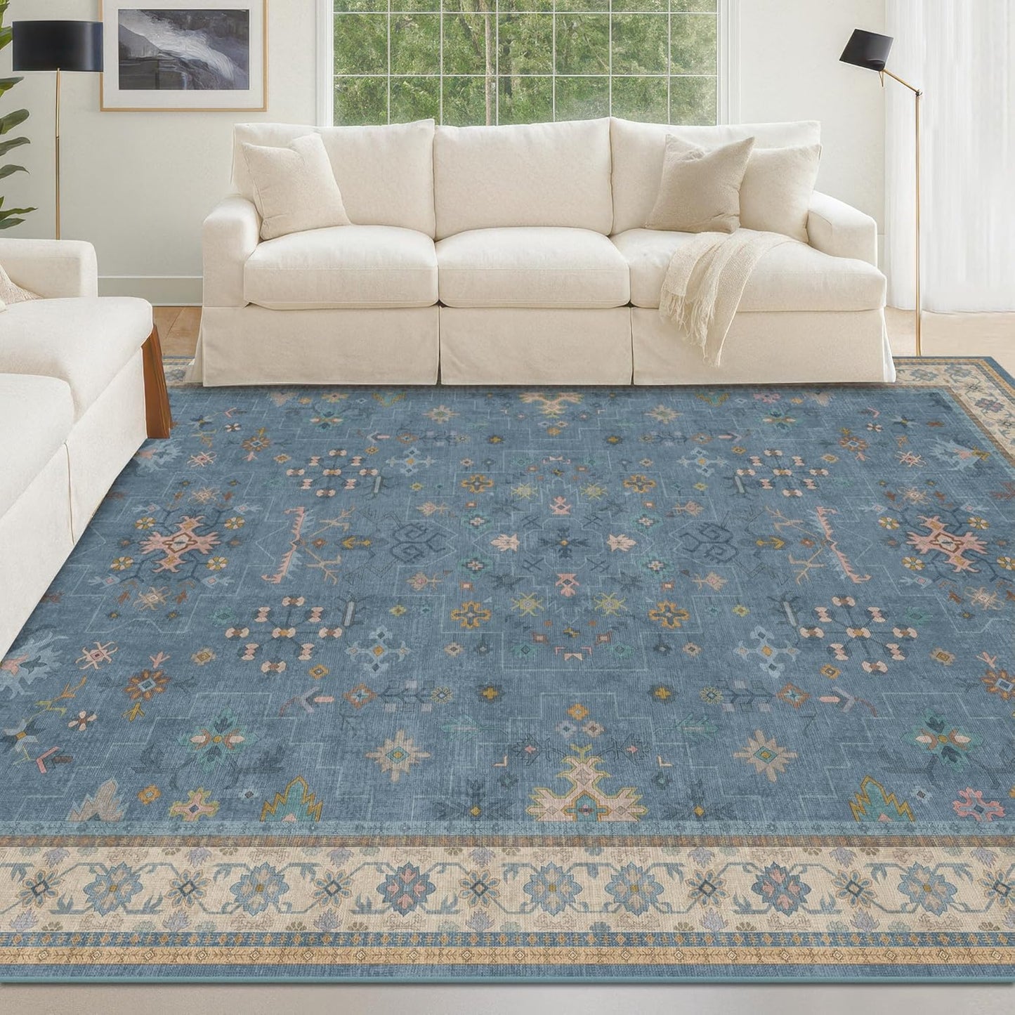 Skiennix 5x8 Boho Eclectic Area Rug - Modern Low-Pile Carpet for Living Room, Bedroom & Nursery - Washable Non-Slip Design