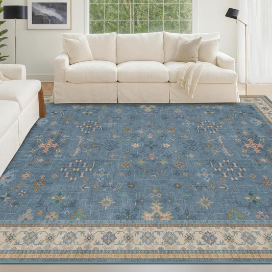 Skiennix 5x8 Boho Eclectic Area Rug - Modern Low-Pile Carpet for Living Room, Bedroom & Nursery - Washable Non-Slip Design