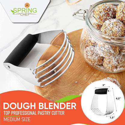 Spring Chef Dough Blender - Professional Pastry Cutter with Heavy-Duty Stainless Steel Blades | Medium Size, Black