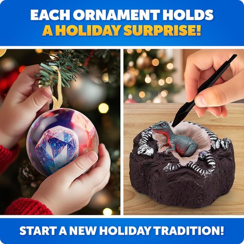 Blue Marble Science Christmas Ornament Kit - 4 Dinosaur Dig Kits with Gemstones & Bricks for Kids