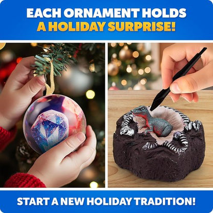 Blue Marble Science Christmas Ornament Kit - 4 Dinosaur Dig Kits with Gemstones & Bricks for Kids