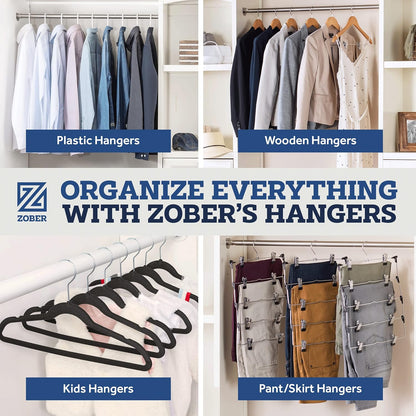 Zober Non-Slip Pants Hangers - 40 Pack Open-Ended Metal Hangers for Jeans & Clothes | Durable & Space-Saving (Black)
