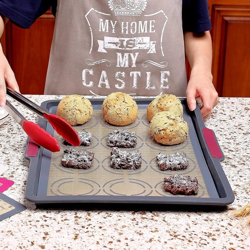 GUANCI Silicone Baking Mat Set of 4 - Non-Stick Reusable Bakeware for Pizza, Macarons, Cookies | Grey