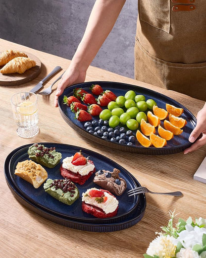 Famiware Nebulas Blue 3-Piece Large Oval Serving Platters Set (16", 14", 12")
