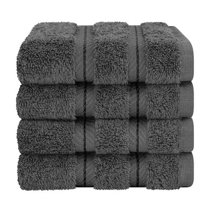 American Soft Linen Luxury Washcloths for Bathroom, 600 GSM 100% Cotton 4 Piece Turkish Wash Cloth Set, 13x13 in Soft Rags for Body and Face, Dark Gray Washcloths