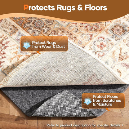 Veken Non-Slip Rug Pad - Cushioned Gripper for Hardwood Floors | 9 x 12 Ft, 1/4 Inch Thick