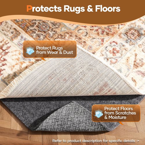 Veken Non Slip Cushioned Rug Pad Gripper 8 x 10 Ft, Felt and Silicone Backing, 1/4 inch Thick Carpet Liner for Hardwood Floors and Finishes, Under Area Rugs Anti Skid Mat, Keep Rugs Safe and in Place