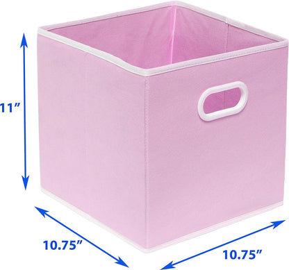 Simple Houseware Foldable Cube Storage Bins - 11-Inch Pink Fabric Organizers with Handles | 6-Pack for Closet & Shelves