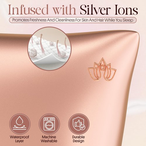 ENVISKIN 100% Mulberry Silk Pillowcase Infused with Silver Ions - Pure 22 Momme Grade 6A Fibers for Beautiful Skin and Hair - Cooling Pillow Case Protector with Zipper