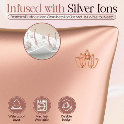 ENVISKIN 100% Mulberry Silk Pillowcase Infused with Silver Ions - Pure 22 Momme Grade 6A Fibers for Beautiful Skin and Hair - Cooling Pillow Case Protector with Zipper
