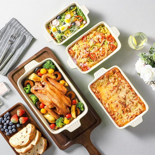 MALACASA Bakeware Set - 4-Piece Porcelain Baking Pans for Oven | Green Casserole Dishes (9.4"-14.7")