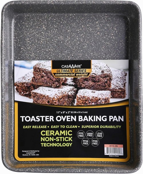 CasaWare Toaster Oven Baking Pan - Ultimate Series Commercial Weight | Non-Stick Ceramic, 11 x 9 x 2-Inch, Silver Granite