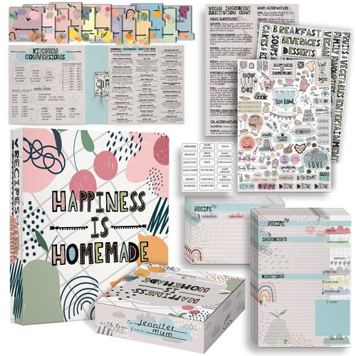 Balanchy 118 pc, 8.5"x11" 3-Ring Recipe Binder Organizer Kit to Write Your Own Recipes Binder Kit with Cards, Dividers, DIY Recipe Binder Cookbook, Protective Sleeves, Recipe Box, Cards & Labels