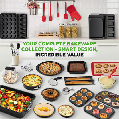 NutriChef 42-Piece Nonstick Bakeware Set - Carbon Steel Pans & Essential Baking Tools - Perfect for Sweet & Savory Treats