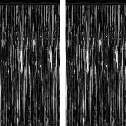 2026 Graduation Party Decorations - 2 Pack Black Backdrop with Metallic Fringe Curtains | 3.28 FT x 7.05 FT