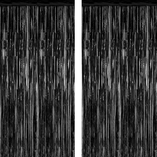 2026 Graduation Party Decorations - 2 Pack Black Backdrop with Metallic Fringe Curtains | 3.28 FT x 7.05 FT
