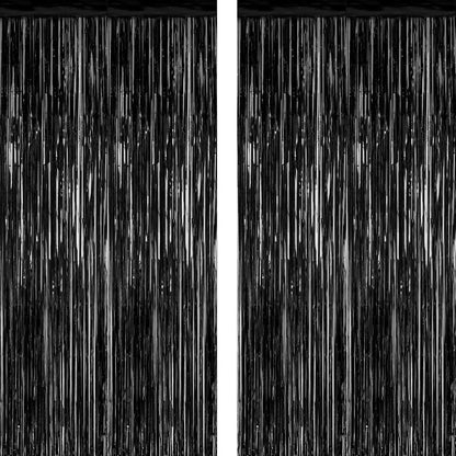 2026 Graduation Party Decorations - 2 Pack Black Backdrop with Metallic Fringe | 3.28 FT x 7.05 FT