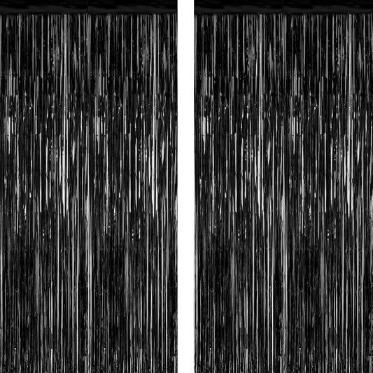 2026 Graduation Party Decorations - 2 Pack Black Backdrop with Metallic Fringe | 3.28 FT x 7.05 FT