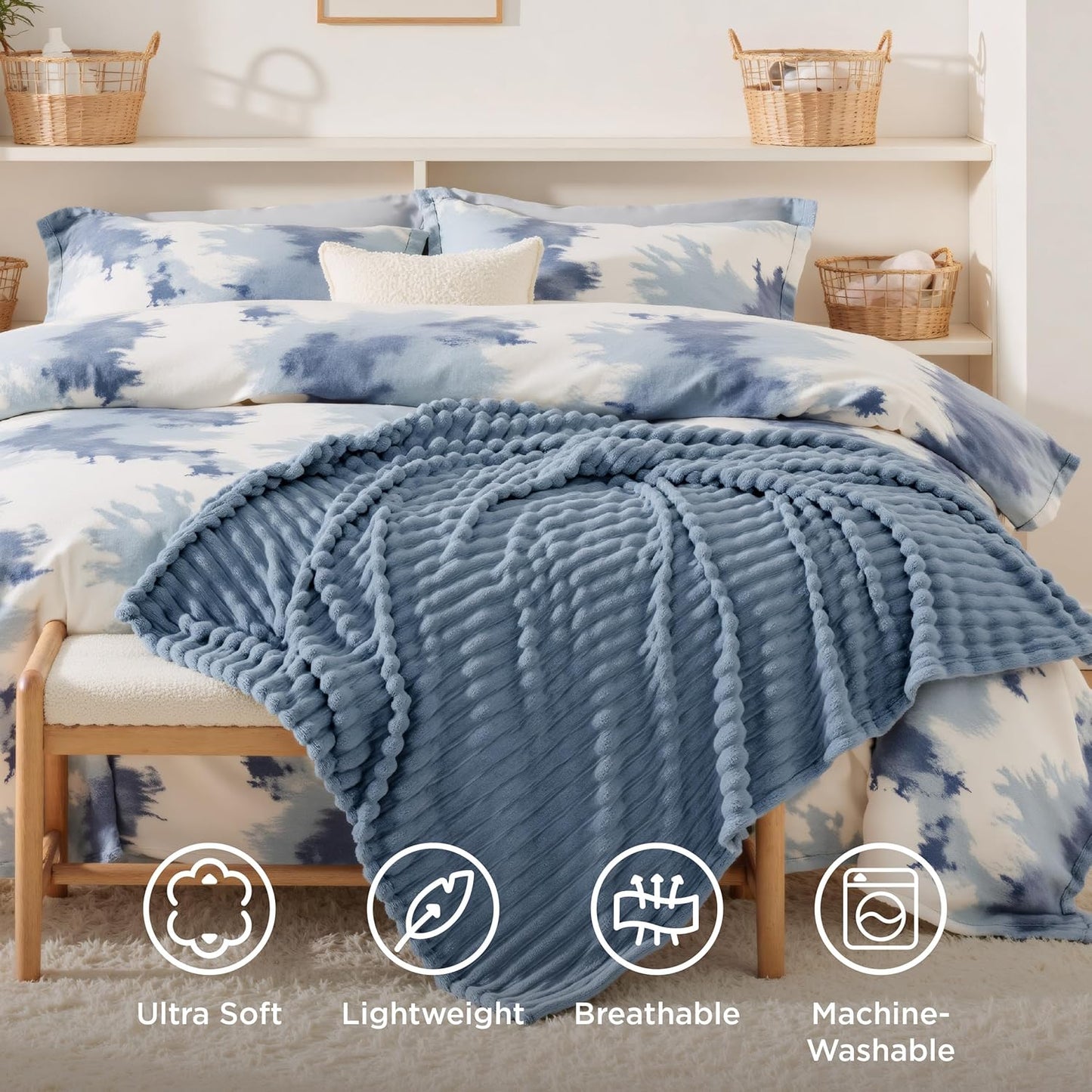 Bedsure GentleSoft Twin XL Blanket - Cozy Blue Fleece Throw for Women | Perfect Birthday Gift, 66x90 Inches