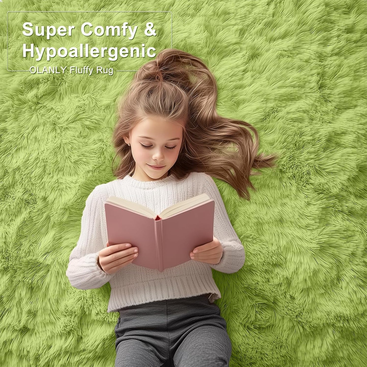 OLANLY Runner Rugs - Soft, Machine Washable Shaggy Design for Hallway & Bedroom | Grass Green 2x8 ft