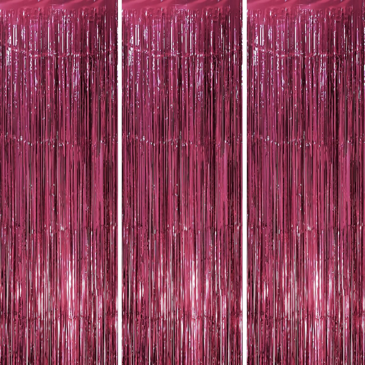 Voircoloria Foil Fringe Backdrop Curtains - 3 Pack Burgundy Tinsel Streamers for Parties | 3.3 x 8.2 ft