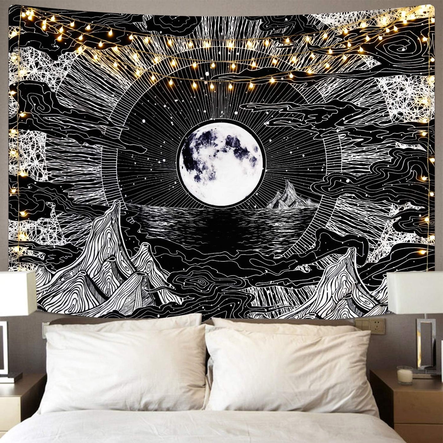 Sevenstars Psychedelic Mountain Tapestry - Moon & Star Clouds Design for Room Decor