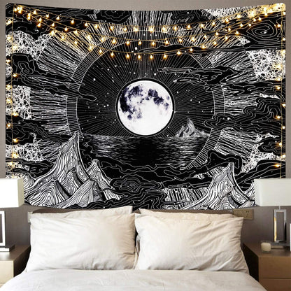 Sevenstars Psychedelic Mountain Tapestry - Moon & Star Clouds Design for Room Decor