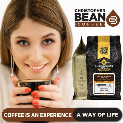 Christopher Bean Coffee Decaf Coffee Ground - Mocha Almond Fudge Flavored Coffee, Decaffeinated Coffee w/Non-GMO Flavoring, Arabica Coffee Beans, Makes 30 Cups, Non-Dairy & Sugar-Free, 12 oz