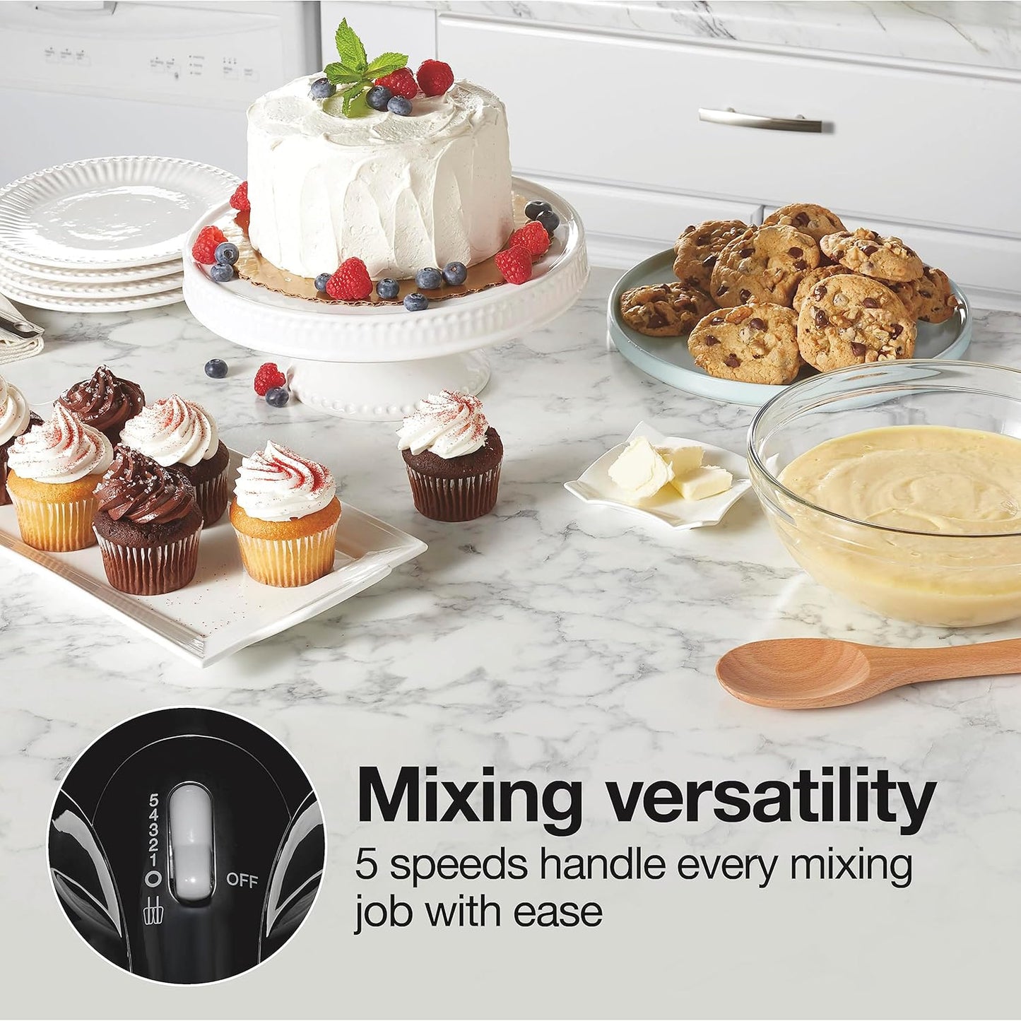 Proctor Silex Electric Hand Mixer - 5-Speed with Bowl Rest, Compact & Lightweight, 215 Watts, Black