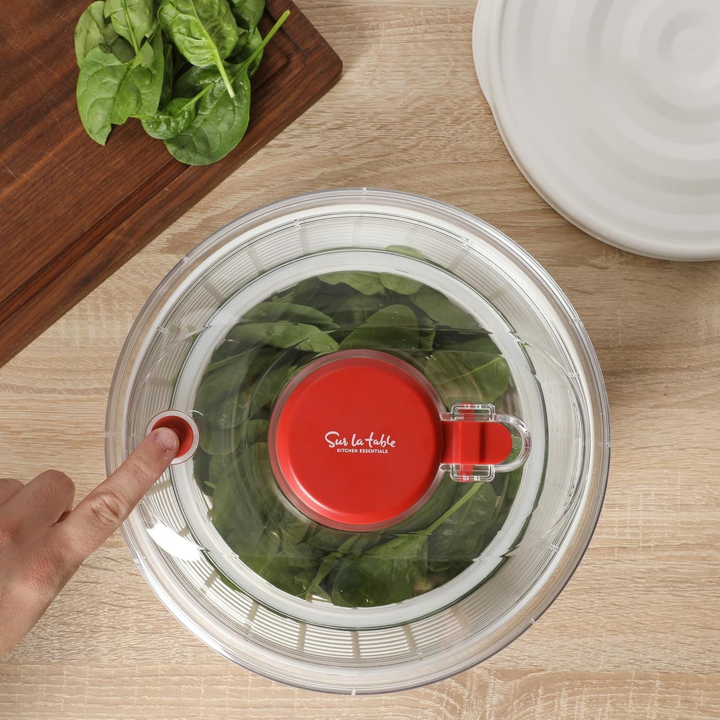 Sur La Table 6.3 Qt Salad Spinner - Versatile Fruit & Vegetable Washer with Strainer | Red