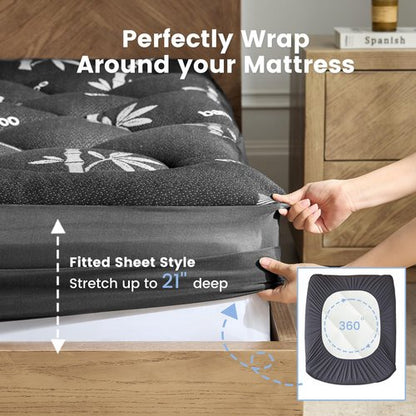 Mattress Topper Full Size - Viscose Made from Bamboo Pillow Top Mattress Pad with Deep Pockets - Soft Mattress Topper for Back Pain Relief(54"x75",Black)