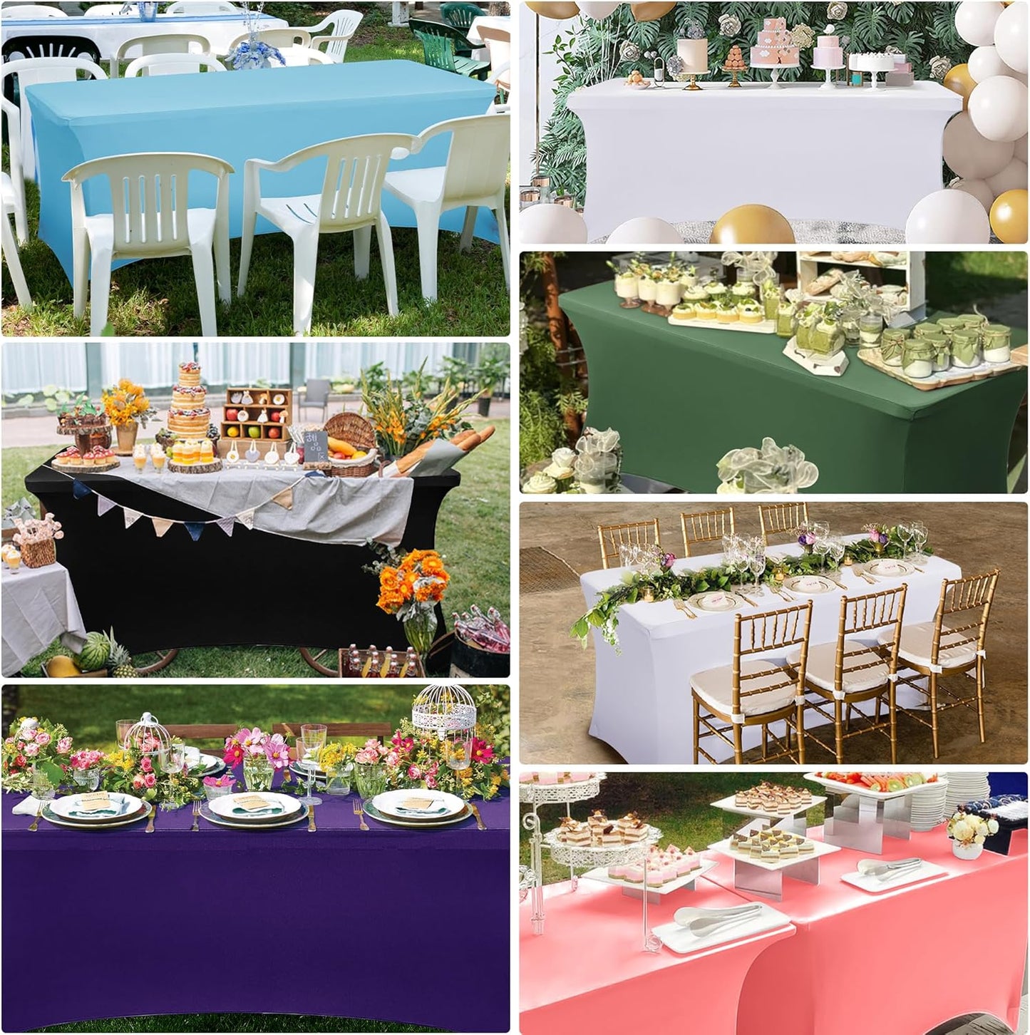 Obstal 8 FT Stretch Spandex Table Covers - Universal Fitted Tablecloth for Weddings & Parties | Black