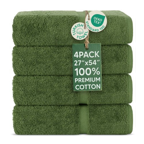 Chakir Turkish Linens | Hotel & Spa Quality 100% Cotton Premium Turkish Towels | Soft & Absorbent (4-Piece Bath Towels, Moss)