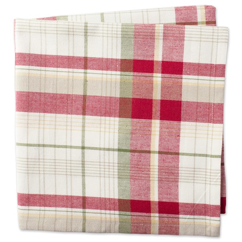 DII Thanksgiving Plaid Cloth Napkins Set of 6 - 20 x 20 inches, Taupe & Red + Variation: Square 20" x 20"