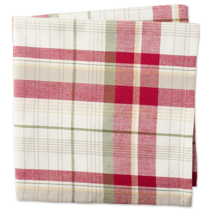 DII Thanksgiving Plaid Cloth Napkins Set of 6 - 20 x 20 inches, Taupe & Red + Variation: Square 20" x 20"
