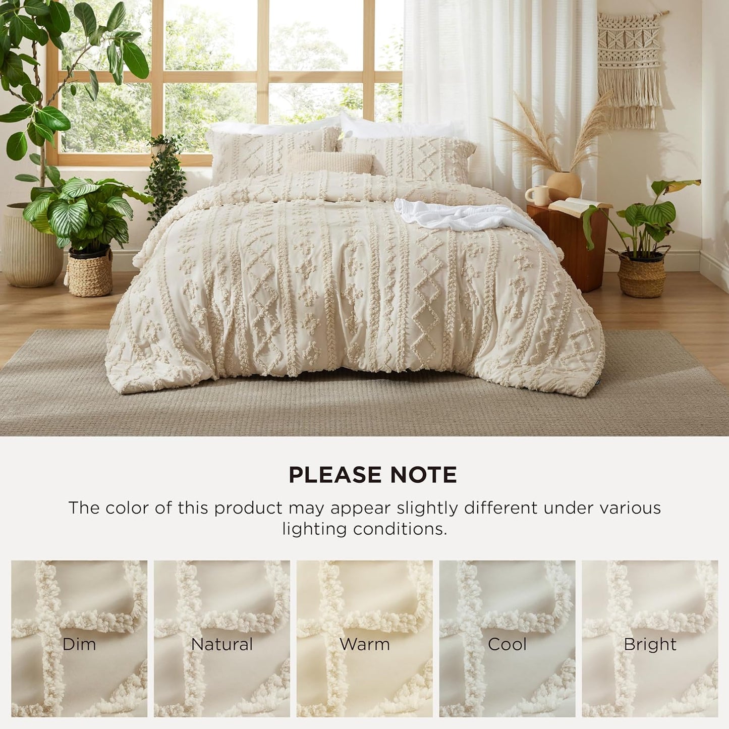 Bedsure Tufted Boho Comforter Set - Queen Size Beige Bedding | GentleSoft™ 3-Piece Farmhouse Embroidery Set