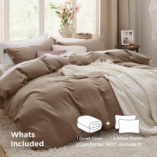 Bedsure Coffee California King Duvet Cover - Extra Soft Prewashed Cotton-Like Polyester Set | 104''x98'' with Zipper Closure & 2 Pillow Shams